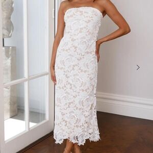 New With Tags Hello Molly Time to Love Strapless Lace Maxi Dress in White
